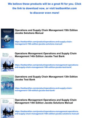 Operations and Supply Chain Management 15th Edition Jacobs Test Bank | PDF