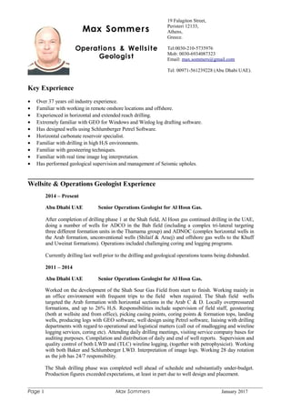 Max Rangott Geologist Max Sommers CV 2017 | DOC
