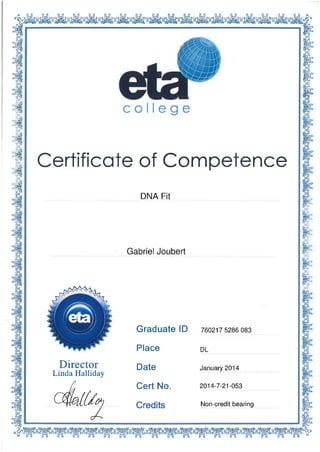 ETA College - DNA Fit Certificate