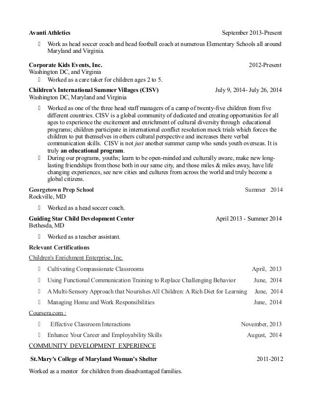 resume for working with kids