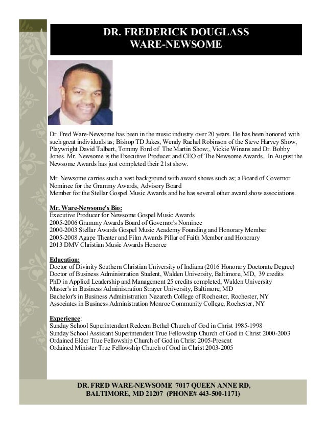 Dr Frederick Ware Newsome Bio 1 Professional Dr Frederick Ware Newsome Bio 1 Professional
