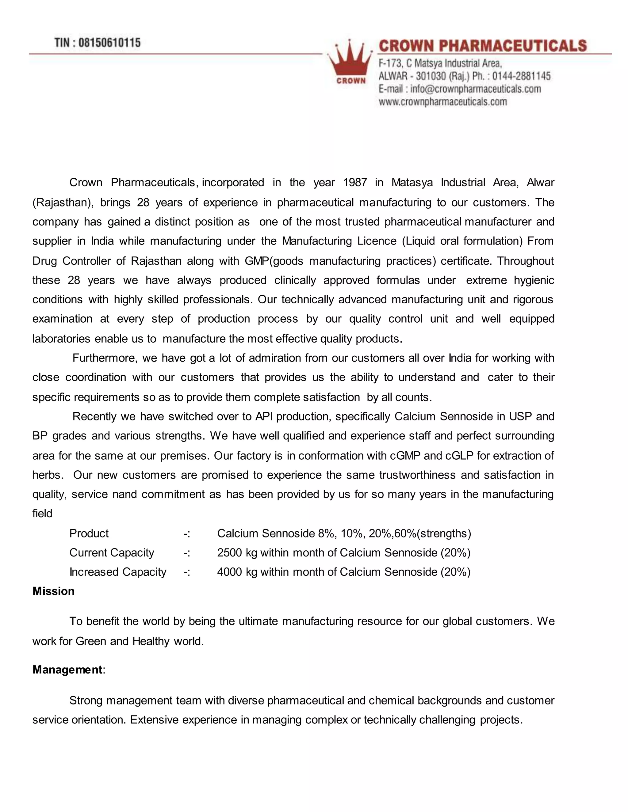 Crown Pharmaceuticals Profile PDF