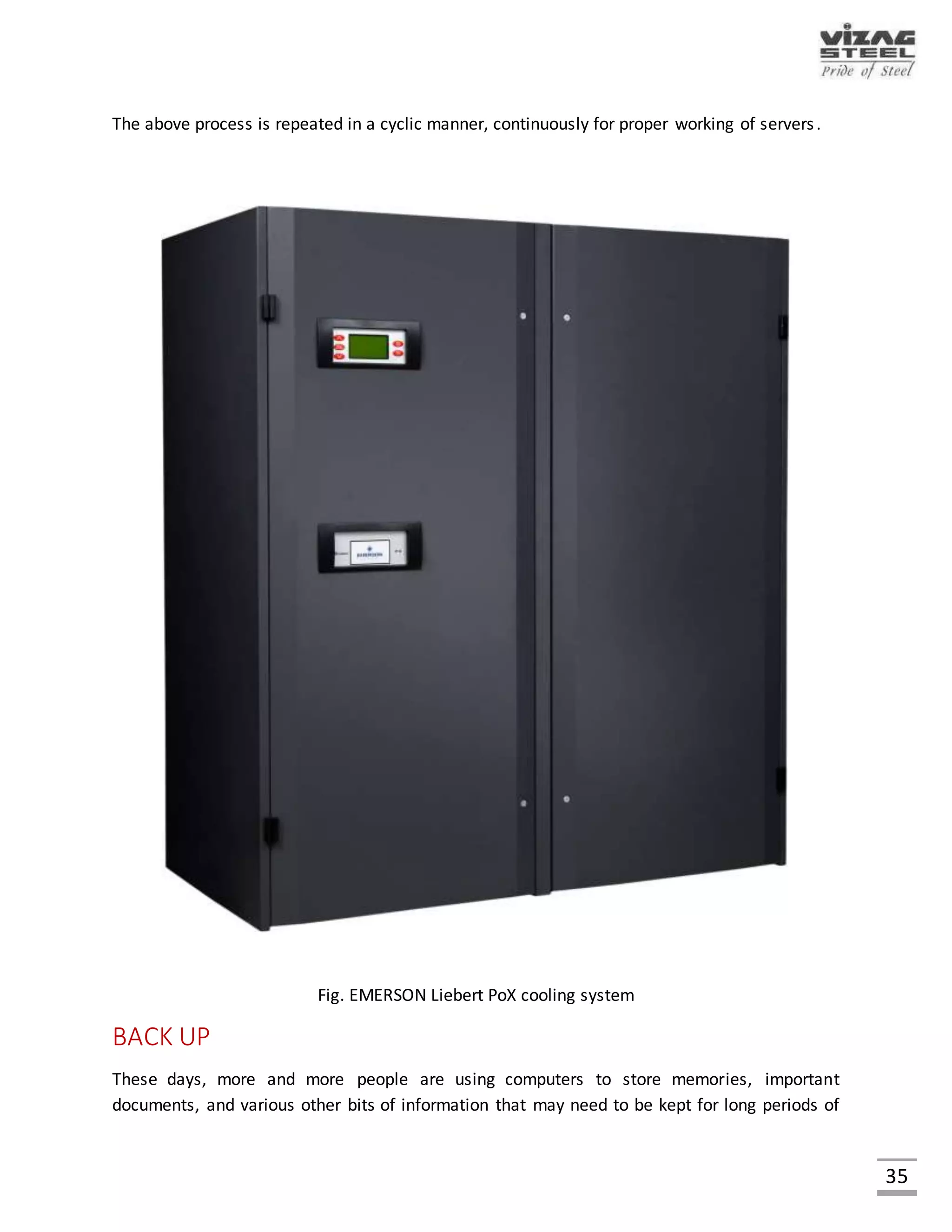 35
PDB (Power Distribution Box)
Electricity distribution is the final stage in the delivery of electricity to servers. A distribution
system's network carries electricity from the power sources (transmission system) and delivers it
to servers.
Fig. Power Distribution Unit
 