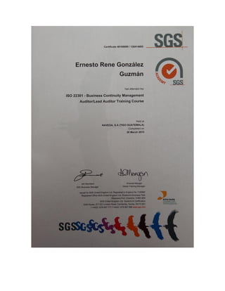 Certificado Curso ISO22301 - Ernesto Gonzalez
