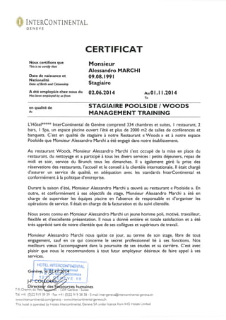 Certificat de Stage Intercontinental Geneve