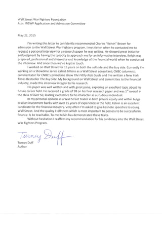 Turney Duff Recommenation Letter