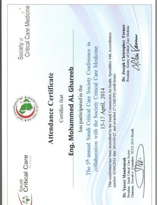 Attendence Certificate - Critical Care Society Conference