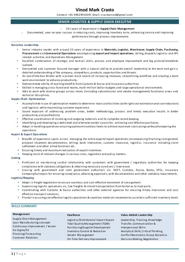 Scm Resume Sample - Vinod Resume Scm Rev001 1 1 638