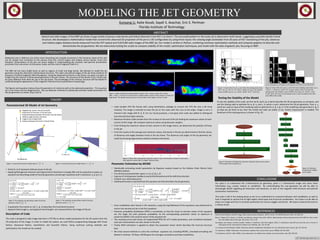 MODELING THE JET GEOMETRY
Relativistic jets in AGN are one of the most interesting and complex structures in the Universe. Some of the jets
can be spread over hundreds of kilo parsecs from the central engine and display various bends, knots and
hotspots. Observations of the jets can prove helpful in understanding the emission and particle acceleration
processes from sub-­‐arcsec to kilo parsec scales and the role of magnetic field in it.
The M87 jet has many bright knots as well as regions of small and large bends. We attempt to model the jet
geometry using the observed 2-­‐dimensional structure. The radio and optical images of the jet show evidence of
presence of helical magnetic field throughout. Using the observed structure in sky frame, our goal is to gain an
insight into the intrinsic 3 dimensional geometry in the jet’s frame. The structure of the bends in jet’s frame may
be quite different than what we see in the sky frame. The knowledge of the intrinsic structure will be helpful in
understandingthe appearance of the magnetic field and hence polarization morphology.
The figures and equations below show the geometry of a bend as well as the observed projection. The equation
set is non-­‐linear and has degeneracies. We use Bayesian methods to statistically estimate model parameters for
the jet geometry as shown. (Fig 2 and 3).
227th AAS	
  Meeting,	
  Kissimmee,	
  FL
Optical	
  and	
  radio	
  images	
  of	
  the	
  M87	
  jet	
  show	
  a	
  huge	
  variety	
  of	
  parsec-­‐scale	
  bends	
  and	
  helical	
  distortion	
  from	
  HST-­‐1	
  to	
  knot	
  C.	
  The	
  sinusoidal	
  pattern	
  in	
  the	
  outer	
  jet	
  is	
  observed	
  in	
  both	
  bands,	
  suggesting	
  a	
  possible	
  double	
  helical	
  
structure.	
  We	
  developed	
  a	
  mathematical	
  model	
  that	
  converts	
  the	
  observed	
  2D	
  projection	
  of	
  the	
  jet	
  to	
  a	
  3D	
  configuration	
  by	
  using	
  three	
  inputs:	
  the	
  viewing	
  angle	
  (estimated	
  from	
  20	
  years	
  of	
  HST	
  monitoring	
  of	
  the	
  jet),	
  distances	
  
and	
  relative	
  angles	
  between	
  bends	
  measured	
  from	
  the	
  HST	
  optical	
  and	
  VLA/VLBA	
  radio	
  images	
  of	
  the	
  M87	
  jet.	
  Our	
  model	
  is	
  written	
  in	
  Python,	
  combining	
  nonlinear	
  optimization	
  methods	
  and	
  computer	
  graphics	
  to	
  describe	
  and	
  
demonstrate	
  the	
  jet	
  geometry.	
  We	
  are	
  extensively	
  testing	
  the	
  scripts	
  to	
  compare	
  stability	
  of	
  the	
  model,	
  optimization	
  techniques, and	
  model	
  with	
  the	
  data	
  of	
  galactic	
  jets,	
  focusing	
  on	
  M87.
THEORY
Parameterized	
  3D	
  Model	
  of	
  Jet	
  Geometry
• Points	
  O,	
  A,	
  B	
  represent	
  arbitrary	
  knots	
  in	
  the	
  jet.
• Applying	
  Pythagorean	
  theorem	
  and	
  trigonometric	
  identities	
  in	
  triangle	
  ABC	
  and	
  its	
  projections	
  creates	
  an	
  
equation	
  set	
  describing	
  model of	
  local	
  jet	
  geometry	
  containing	
  5	
  equations	
  and	
  5	
  unknowns:	
   𝛼, 𝛽, 𝜙, 𝜉, 𝑑.
• A	
  parameter	
  four-­‐vector	
  x	
  =	
  ( 𝜃,	
   𝜉,	
   𝜙,	
   𝑑)	
  describes	
  the	
  local	
  bend	
  structure
• Apparent	
  bend	
  angle	
   𝜂,	
  and	
  apparent	
  bend	
  length	
  s	
  are	
  measured	
  from	
  the	
  image	
  of	
  the	
  jet.
• Statistically estimating model parameters by Bayesian analysis based on the Markov Chain Monte Carlo
(MCMC) method.
• Five-­‐dimensionalparameter space: v = (𝛼, 𝛽, 𝜙, 𝜉, 𝑑)
• A group of initial guesses (walkers) evenly distributedaround the definitiondomain.
• Uniform non-­‐informativeprior
• Likelihoodfunctionis derived from the equation set that describes the jet geometry.
• Once instabilities were found in the solutions, using the log-­‐likelihood of the equations was performed to
restrict the solutionsto be in the first quadrant.
• Posterior probability distribution (PPD) is normalized, so that the closer to solution vector of the equation
set, the larger the joint posterior probability. So the corresponding parameter vector at maximum A
posteriori (MAP) is the solutionvector of the equation set.
• The resulting corner plot shows 1D marginalized PPDs for all 5 model parameters, and correlations between
each pair of parameters are also shown in the plot.
• Finally, MAP estimation is applied to obtain the parameter vector which describes the local jet structure
best.
• We tried several methods to solve the nonlinear equation set, including MCMC, simulated annealing and
Newton’s method. Of these, MCMCgave the strongest constraints and least instabilities.
Parameter	
  Estimation	
  by	
  MCMC
Description	
  of	
  Code
• Maximum Position Code iterates from the nucleus to the end of the jet finding the maximum values of each
column of the image. We compare maximum values using Gaussian weights.
• From finding the maximum values of each column in the image matrix, we determine the position of knots
in the jet.
• From the results of the average and maximum values, the bends in the jet are determined to find the values
of distances and angles between knots in the sky frame. The distances and angles of the jet geometry are
easily found using trigonometry relations between the bends.
Figure	
  8.	
  Corner	
  Plot	
  of	
  α,	
  β, ɸ,	
  ξ,	
  and	
  d	
  from	
  the	
  modeling	
   result	
  when	
  use	
  η
=	
  24.37°,	
  s	
  =	
  85.67	
  pc,	
  and	
  θ =	
  15° as	
  input,	
  where	
  η and	
  s	
  are	
  from	
  the	
  
testing	
  result.	
  The	
  solution	
  vector	
  at	
  MAP	
  is	
  (α,	
  β,	
  ɸ,	
  ξ,	
  d)	
  =	
  (24.47°,	
  23.0°,	
  
27.44°,	
  54.0°,	
  94.11	
  pc).	
  So	
  uncertainty	
  of	
  ɸ,	
  ξ,	
  and	
  d	
  are	
  about	
  8.5%,	
  20%,	
  
and	
  5.89%	
  in	
  this	
  model.
Figure	
  7.	
  Corner	
  Plot	
  of	
  α,	
  β,	
  η,	
  and	
  s	
  from	
  the	
  testing	
  result when	
  
set	
  ξ =	
  45°,	
  ɸ =	
  30°,	
  θ =	
  15°,	
  and	
  d	
  =	
  100	
  pc	
  as	
  in	
  put.	
  The	
  solution	
  
vector	
  at	
  MAP	
  is	
  (α,	
  β,	
  η,	
  s)	
  =	
  (33.8°,	
  30.89°,	
  24.37°,	
  85.67	
  pc).	
  
To test the stability of the code, we first set θ, and ξ, ɸ, d which describe the 3D jet geometry, as constants, and
use the testing code to optimize for α, β, η, and s, in which η and s determine the 2D jet geometry. Then η, s,
and θ are used as input of the modeling code to optimize for α, β, ξ, ɸ, d. If the modeling code gives back ξ, ɸ, d
as what we set them to be, then the model and code are stable, if not, further improvement is needed. The
flowchart of this testing process is shown in Fig. 10.
Testing	
  the	
  Stability	
  of	
  the	
  Model
β
α
ξ
ɸ
A
O
B
A’
B’
E
F
D
S
η
d
C
θ
z
x
y
To#Observer
Figure	
  2.	
  Local	
  jet	
  3D	
  structure	
  model	
  when	
  ξ <	
  	
  
)
*
− 𝜃 . Figure	
  3.	
  Local	
  jet	
  3D	
  structure	
  model	
  when	
  ξ >	
  =	
  	
  
)
*
− 𝜃.
INTRODUCTION
The code is designed to take image data from a FITS file to derive model parameters for the 3D system from the
2D projection of the image. In order to model the system, we used Python programming language with Visual
Python, Numerical Python, AstroPython and Scientific Python. Using nonlinear solving methods and
optimization,the model can be created.
Figure	
  6:	
  Python	
  Plot	
  showing	
  the	
  maximum	
  values	
  in	
  cyan.	
  The	
  intensity	
  is	
  shown	
  in	
  red	
  to	
  blue	
  
color	
  spectrum	
  where	
  blue	
  is	
  a	
  higher	
  intensity	
  value	
  .	
  
CONCLUSIONS
Our goal is to understand the 3-­‐dimensional jet geometry, given a 2 dimensional image and some other
information (e.g., proper motion or variability). By understanding the real geometry we will be able to
disentangle details regarding jet kinematics and dynamics, as well as the magnetic field structure and particle
acceleration mechanisms.
This code is still in the testing phase as we try to understand its numerical behavior and instabilities, as well as
how it responds to various line of sight angles, bend types and structural complexities. Our hope is to be able to
plug in an image and from it constrain parameters for various wiggles and bends. We hope to extend the work to
a variety of jets.
REFERENCES
Figure 1. Radio (22GHz) flux image of M87 jet (insets: left – nucleus, knots HST-­‐1 and D;
right – knots I, A and B). The jet features a bright knotty structure with number of small and
large bends. The double helical structure is also evident in the regions of knot A and B.
Daniel Forman-­‐Mackey, David W. Hogg, Dustin Lang, Jonathan Goodman. (2013). emcee: The MCMC Hammer. PASP, 125, 306-­‐312.
Eileen T. Meyer, W. B. Sparks, J.A. Biretta, Jay Anderson, Sangmo Tony Sohn. (2013). Optical proper motion measurements of the M87 jet: New results
from the Hubble Space Telescope. ApJ Letters,774, 21-­‐26.
Ivan Agudo, Jose Gomez, Carolina Casadio, Timothy V. Cawthorne, Mar Roca-­‐Sogorb. (2012). A recllimation shock 80 mas from the core in the jet of
radio galaxy 3C120: observational evidence and modeling. ApJ, 752, 92-­‐100.
J.E. Conway and D.W. Murphy. (1993). Helical jets and the misalignment distribution for core-­‐dominated radio sources. ApJ, 411, 89-­‐102.
T.V. Cawthorne. (2006). Polarization of synchrotron radiation from conical shock waves. MNRAS, 367, 851-­‐859.
T.V. Cawthorne and W.K. Cobb. (1990). Linear polarization of radiation from oblique and conical shocks. ApJ, 350, 536-­‐544.
Kunyang Li,	
  Katie	
  Kosak,	
  Sayali	
  S.	
  Avachat,	
  Eric	
  S.	
  Perlman
Florida	
  Institute	
  of	
  Technology
• Code handles FITS file format with using AstroPython package to convert the FITS file into a 2D array
intensity. The image is oriented to have the jet on the x-­‐axis with the core at the origin. Image is not a 3
channel color image with R, G, B. For our visual purposes, a non-­‐gray color scale was added to distinguish
low intensityfrom high intensity.
• !, # ≤ 0
• & '
()*+
()*,
-
+ '
/0(+
/0(1
sin 5 − !
-
= 8
• &
9:*;
9:*1
-
= <='> -
• &8&<='?&<='5 + '&<='>&@AB! = 8&'CB?&<='D&'CB5
• &@AB> =
()*E&()*,
(/0(E&()*GH()*E&/0(,&/0(G)
• &' = 8&<='#
Figure	
  4.	
  The	
  equation	
  set	
  describing	
   model of	
  local	
  jet	
  
geometry	
  when	
  ξ ≥
)
*
− 𝜃
• !", $ > 0
• ! '
()*+
()*,
-
+ '
/0(+
/0(1
sin 5 + "
-
= 7
• !
89*:
89*1
-
= ;<'= -
• '!;<'=!>?@" + 7!'A@B!;<'C!'A@5 = 7!;<'B!;<'5
• !>?@= =
()*D!()*,
(/0(D!()*FG()*D!/0(,!/0(F)
• !' = 7!;<'$
Figure	
  5.	
  The	
  equation	
  set	
  describing	
   model of	
  local	
  jet	
  
geometry	
  when	
  ξ <
)
*
− 𝜃
2
! ", $, %, &, '
= )
)*+,
)*+%
-
+ )
/0),
/0)"
sin 4 ± "
-
− '-
-
+
78+$
78+"
-
− /0), -
-
+ '9/0)&9/0)4 ∓ )9/0),978+" − '9)*+&9/0)%9)*+4 -
+ 78+,9 −
)*+&9)*+%
(/0)&9)*+4 + )*+&9/0)%9/0)4
-
+ ) − '9/0)$ -
Figure	
  9.	
  Flowchart	
  of	
  finding	
   the	
  maximum	
  intensity	
  value	
  of	
  each	
  column	
  
in	
  the	
  image	
  matrix	
  along	
  the	
  jet.	
  
2
ABSTRACT
Figure	
  10.	
  Flowchart	
  
of	
  testing	
  the	
  stability	
  
of	
  the	
  model
 