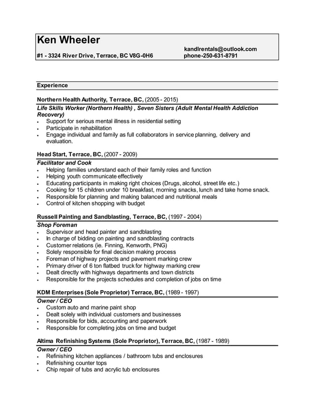 Resume Ken Wheeler PDF
