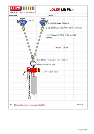 LOLER Lift Plan
LOCATION AREA:
10 Rigging foreman to be present at lifts.
.
RIGGERS
Page 6 of 10
 