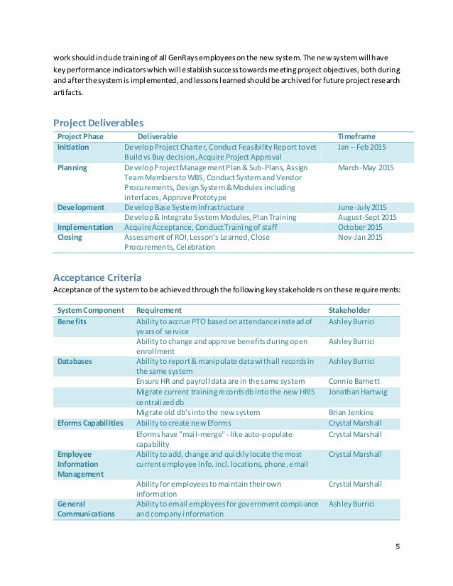 Genrays Hris Implementation Project Charter