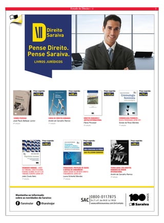 Estado de Direito n. 42 7 
Preço sugerido: 
R$159,00 
CRIMES FEDERAIS 
José Paulo Baltazar Junior 
9ª edição 
Preço sugerido: 
R$120,80 
Preço sugerido: 
R$48,00 
DIGNIDADE HUMANA – VISÃO 
DO TRIBUNAL CONSTITUCIONAL 
FEDERAL ALEMÃO, DO STF E DO 
TRIBUNAL EUROPEU (SÉRIE IDP) 
João Costa Neto 
1ª edição 
Preço sugerido: 
R$98,00 
CURSO DE DIREITOS HUMANOS 
André de Carvalho Ramos 
1ª edição 
DIREITOS HUMANOS E 
JUSTIÇA INTERNACIONAL 
Flávia Piovesan 
5ª edição 
Preço sugerido: 
R$79,00 
PRIVACIDADE, PROTEÇÃO DE DADOS 
E DEFESA DO CONSUMIDOR – 
LINHAS GERAIS DE UM NOVO DIREITO 
FUNDAMENTAL (SÉRIE IDP) 
Laura Schertel Mendes 
1ª edição 
Preço sugerido: 
CRIMINOLOGIA FEMINISTA – 
NOVOS PARADIGMAS (SÉRIE IDP) 
Soraia da Rosa Mendes 
1ª edição 
Preço sugerido: 
R$89,00 
TEORIA GERAL DOS DIREITOS 
HUMANOS NA ORDEM 
INTERNACIONAL 
André de Carvalho Ramos 
4ª edição 
R$74,00 
OBRA VENCEDORA DO PRÊMIO 
ADA PELLEGRINI GRINOVER 
 