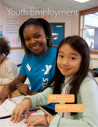 5
Youth EmploymentTa’Kyra Greene
loves her job
in the after-school
program at
Spencer School
in Middletown.
enrolled in
youth employment
programs
202
earn stipends and
learn to budget100%
 