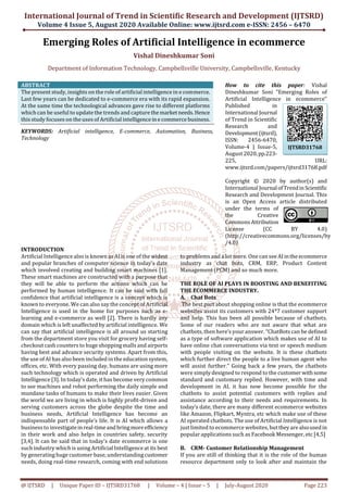 Emerging Roles of Artificial Intelligence in ecommerce | PDF