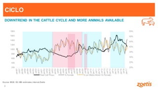 2
2
CICLO
DOWNTREND IN THE CATTLE CYCLE AND MORE ANIMALS AVAILABLE
Source: IBGE, B3, MB estimates,internal Zoetis
20%
25%
30%
35%
40%
45%
50%
55%
200
400
600
800
1000
1200
1400
1600
1800
jan/97
jul/97
jan/98
jul/98
jan/99
jul/99
jan/00
jul/00
jan/01
jul/01
jan/02
jul/02
jan/03
jul/03
jan/04
jul/04
jan/05
jul/05
jan/06
jul/06
jan/07
jul/07
jan/08
jul/08
jan/09
jul/09
jan/10
jul/10
jan/11
jul/11
jan/12
jul/12
jan/13
jul/13
jan/14
jul/14
jan/15
jul/15
jan/16
jul/16
jan/17
Real Calf Prices % Female 6 por Média Móvel (% Female)
 