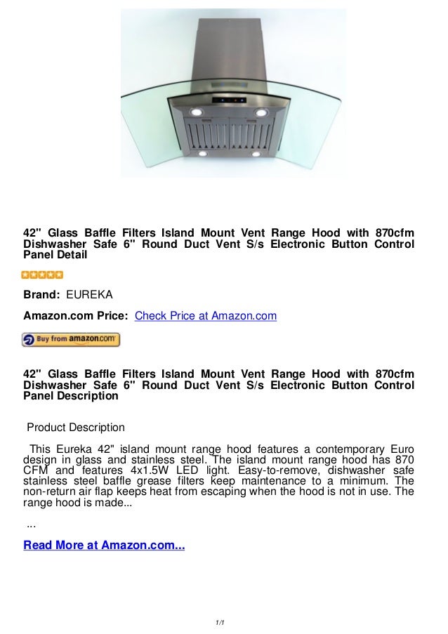 42 glass baffle filters island mount vent range hood with 870cfm