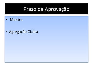 Prazo de AprovaçãoPrazo de Aprovação
• Mantra
• Agregação Cíclica
• Mantra
• Agregação Cíclica
 