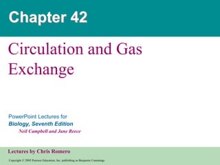 Copyright © 2005 Pearson Education, Inc. publishing as Benjamin Cummings
PowerPoint Lectures for
Biology, Seventh Edition
Neil Campbell and Jane Reece
Lectures by Chris Romero
Chapter 42
Circulation and Gas
Exchange
 