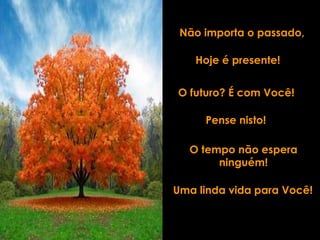 Não importa o passado, Hoje é presente! O futuro? É com Você! Pense nisto! Uma linda vida para Você! O tempo não espera ninguém! 