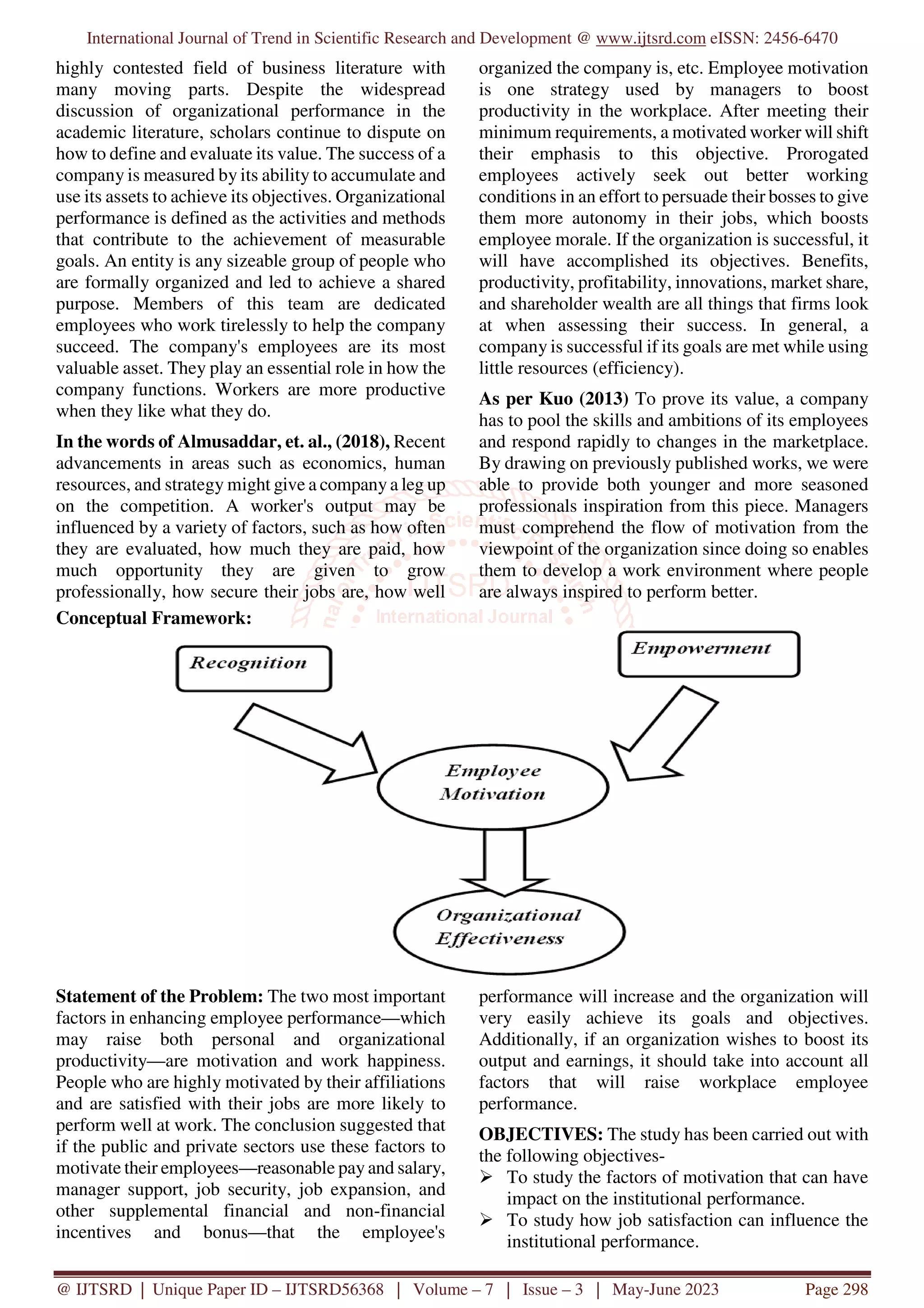 Role of Motivation and Job Satisfaction for Institutional Performance | PDF