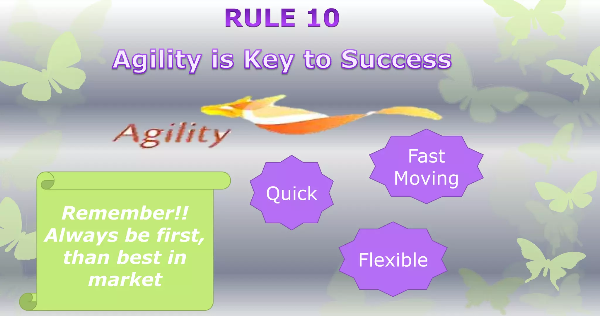 Quick
Flexible
Fast
Moving
Remember!!
Always be first,
than best in
market