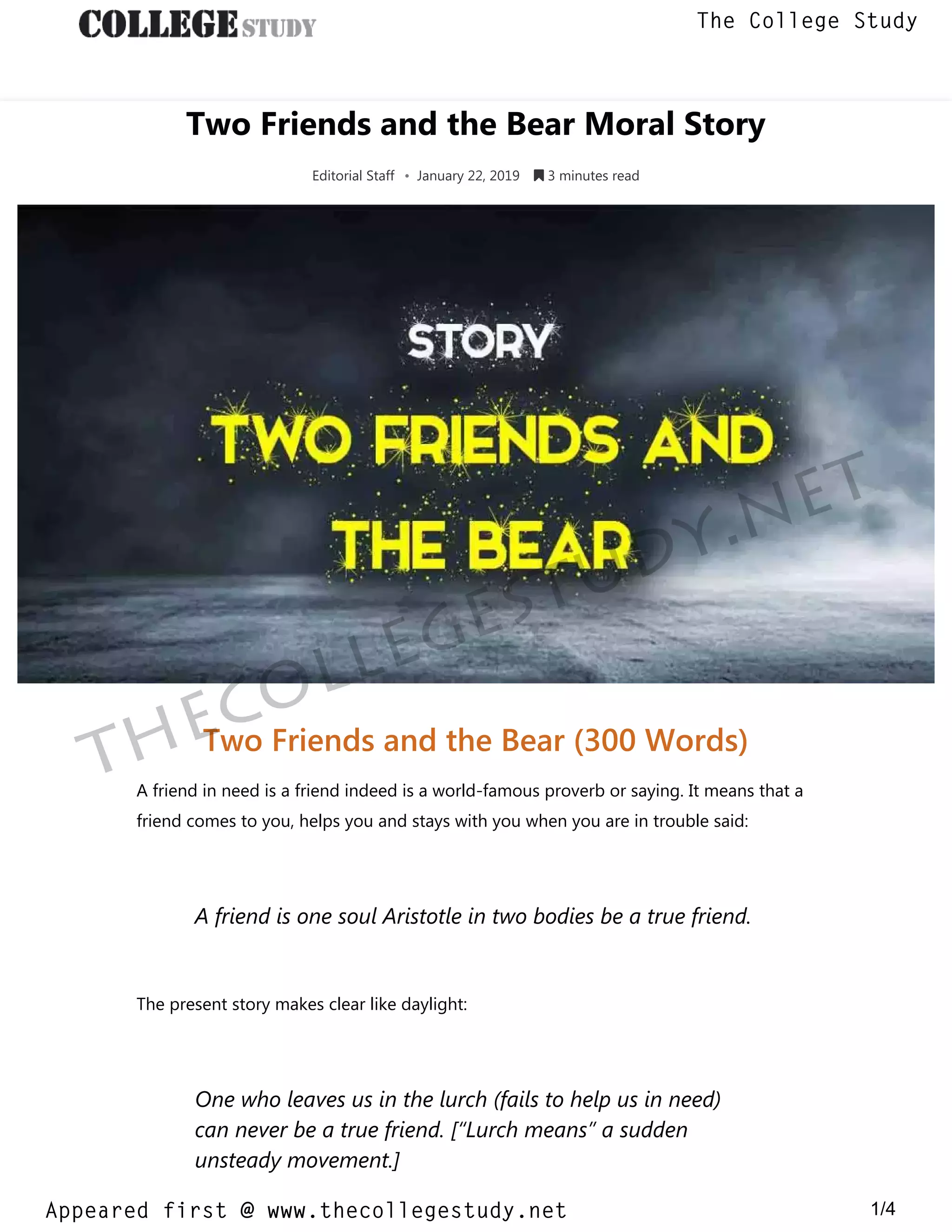 42 two friends and the bear moral story the college study | PDF