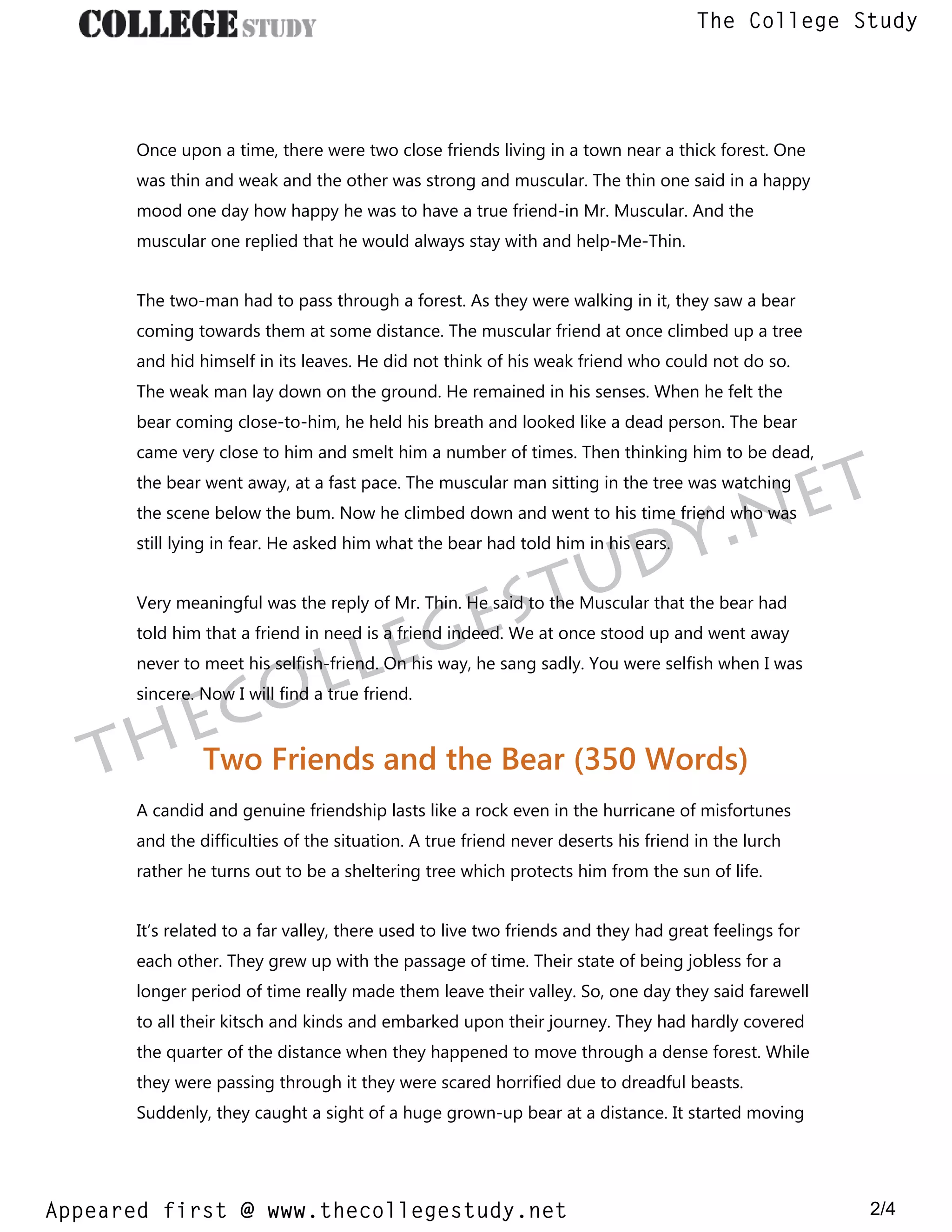 42 two friends and the bear moral story the college study | PDF