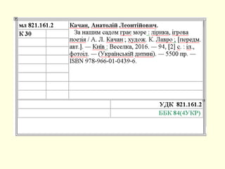 Особливості систематизації за УДК із врахуванням вікових особливостей дітей