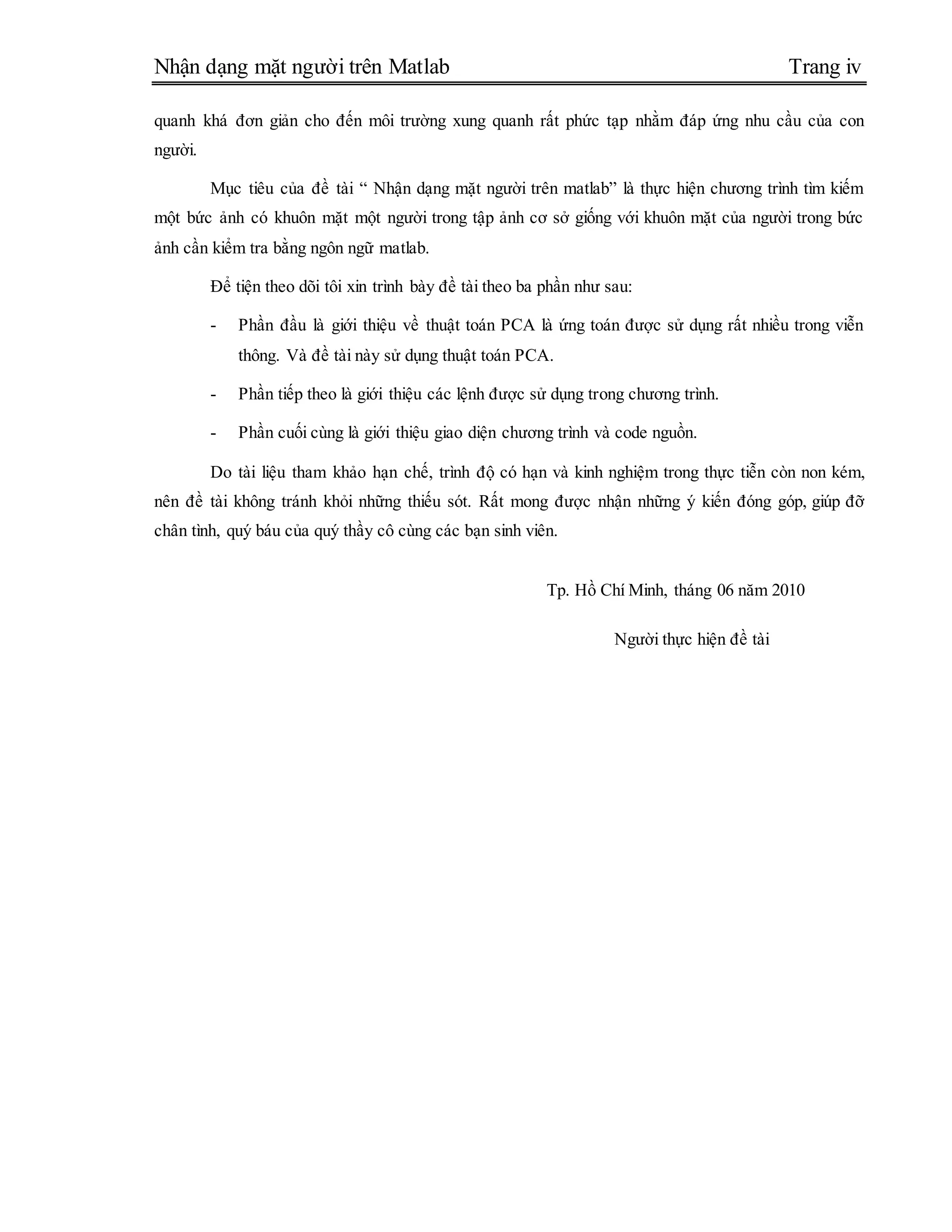 Đề tài: Đồ án Xử lý ảnh Nhận dạng mặt người trên matlab, HAY | DOC