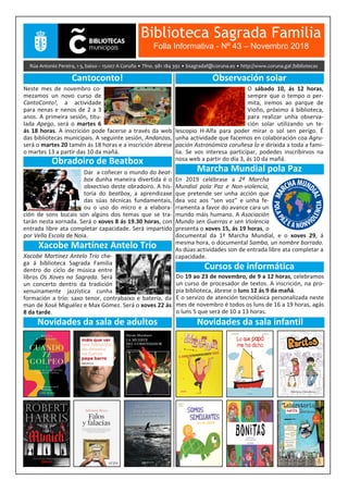 Biblioteca Sagrada Familia
Folla Informativa ­ Nº 43 – Novembro 2018
 