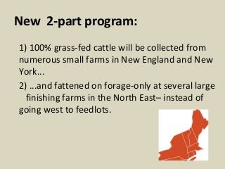 New 2-part program: 
1) 100% grass-fed cattle will be collected from 
numerous small farms in New England and New 
York......