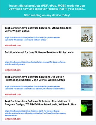 Test Bank for Java Software Solutions, 9th Edition John Lewis | PDF