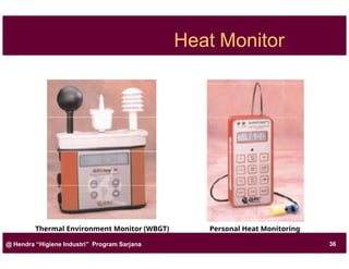 Heat Monitor
Thermal Environment Monitor (WBGT) Personal Heat Monitoring
@ Hendra “Higiene Industri” Program Sarjana 36
 