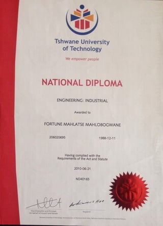National Diploma; Industrial Engineering