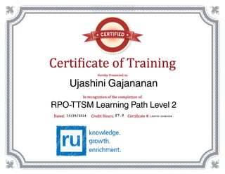 27.010/28/2014 152576-31602164
Ujashini Gajananan
RPO-TTSM Learning Path Level 2
 