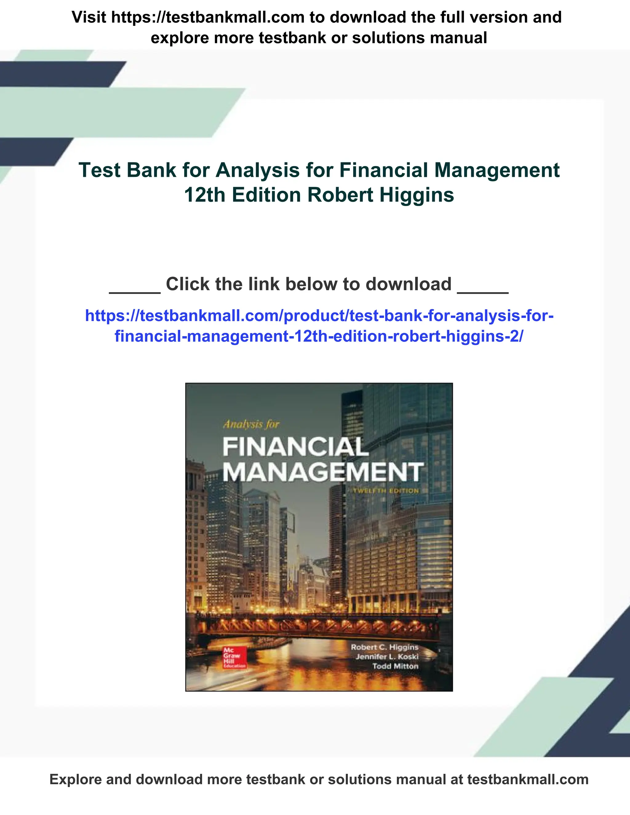 Test Bank for Analysis for Financial Management 12th Edition