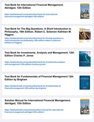 Test Bank for Analysis for Financial Management 12th Edition
