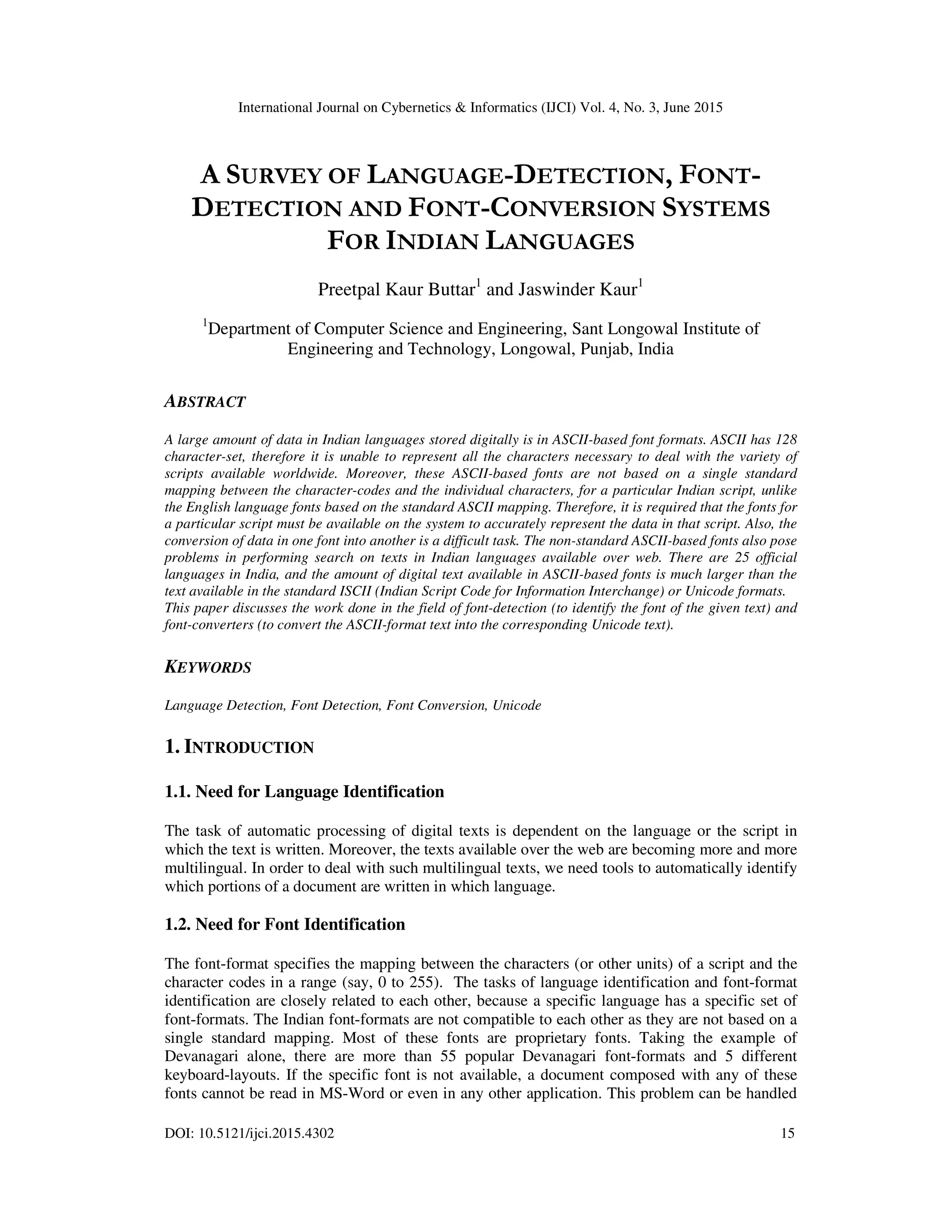 A SURVEY OF LANGUAGE-DETECTION, FONTDETECTION AND FONT-CONVERSION ...