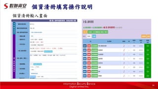 個資清冊填寫操作說明
個資清冊輸入畫面
34
 