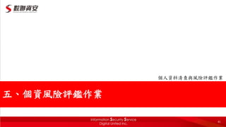 41
個人資料清查與風險評鑑作業
五、個資風險評鑑作業
 