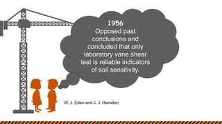 1956
Opposed past
conclusions and
concluded that only
laboratory vane shear
test is reliable indicators
of soil sensitivity.
W. J. Eden and J. J. Hamilton
 