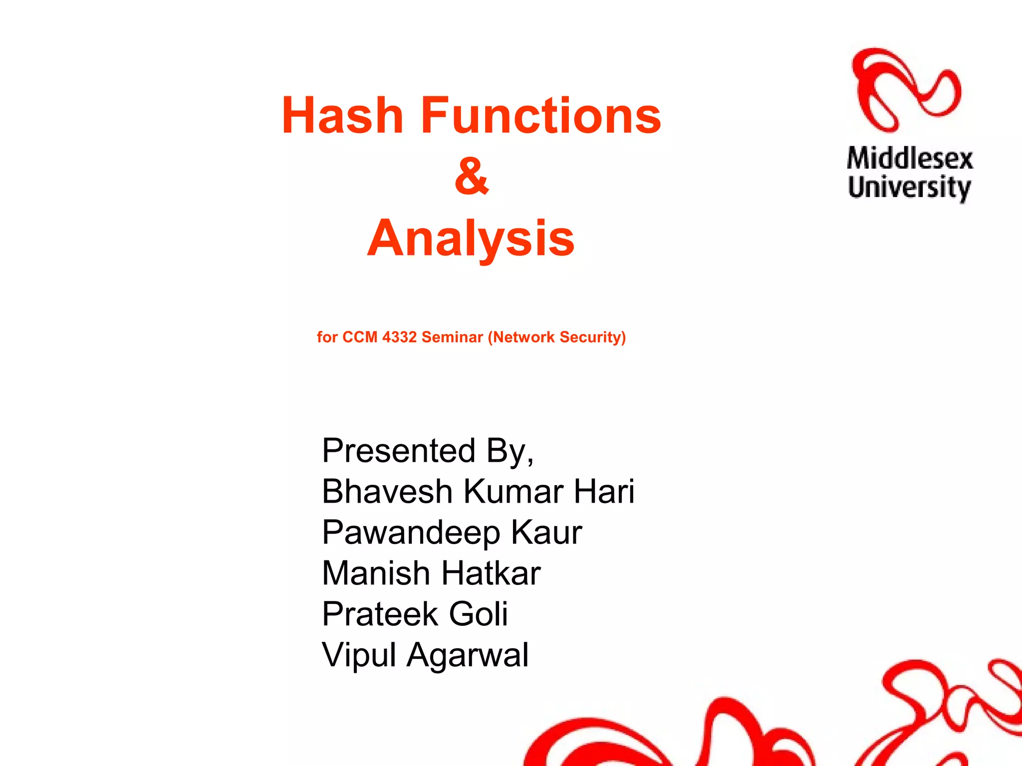 Hash Function & Analysis | PPT