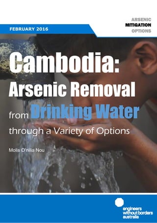 1
Cambodia:
Arsenic Removal
from Drinking Water
through a Variety of Options
Molis O’nilia Nou
FEBRUARY 2016
ARSENIC
MITIGATION
OPTIONS
 