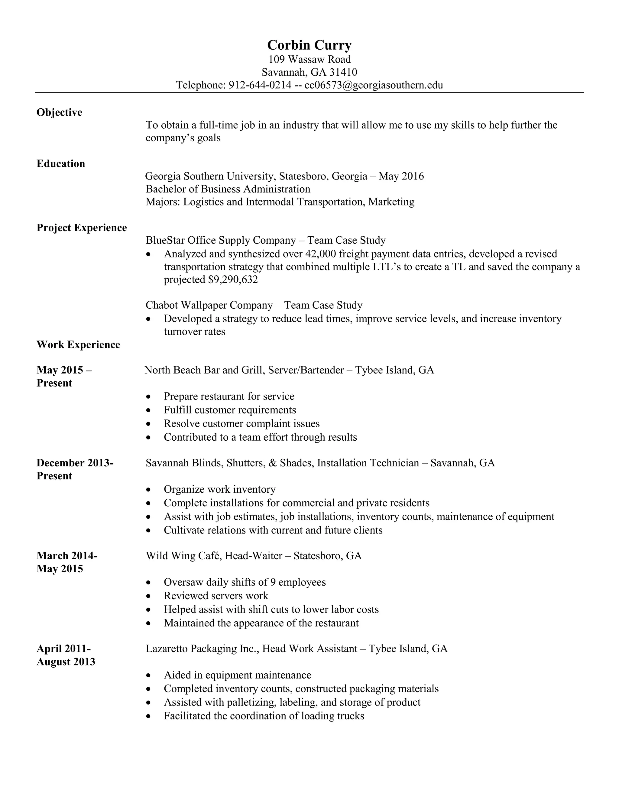 Corbin Curry Resume PDF - Corbin Curry Resume 1 2048 