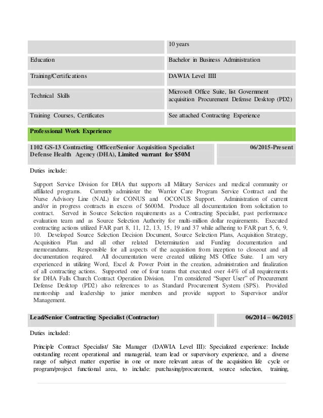 Sr Contract Specialis Resume