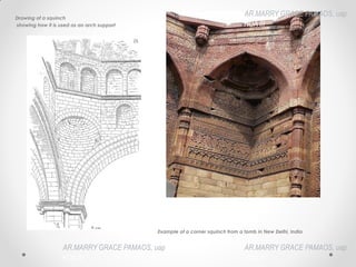 Drawing of a squinch
showing how it is used as an arch support
Example of a corner squinch from a tomb in New Delhi, India
AR.MARRY GRACE PAMAOS, uap
HOA III
AR.MARRY GRACE PAMAOS, uap
HOA III
AR.MARRY GRACE PAMAOS, uap
HOA III
 