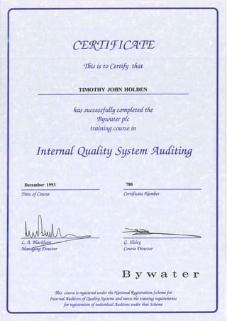 ISO & UKAS Auditing Certificate