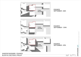 TOWN
SQUARE
TOWN
SQUARE
TOWN
SQUARE
project
peckvonhartel
pvh
drawing
date
revision
Level6,8-10HobartPlaceCanberraACT2601AustraliaT+61262474211F+61262474210Ecanberra@pvh.com.auABN59453647626
1
05/07/2016
08
SHADOW DIAGRAMS - EQUINOX
4349
BLOCK 54, SECTION 8, PHILLIP
EQUINOX
SEPTEMBER - 9AM
EQUINOX
SEPTEMBER - 12PM
EQUINOX
SEPTEMBER - 3PM
 