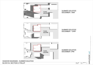 TOWN
SQUARE
TOWN
SQUARE
TOWN
SQUARE
project
peckvonhartel
pvh
drawing
date
revision
Level6,8-10HobartPlaceCanberraACT2601AustraliaT+61262474211F+61262474210Ecanberra@pvh.com.auABN59453647626
1
05/07/2016
09
SHADOW DIAGRAMS - SUMMER SOLSTICE
4349
BLOCK 54, SECTION 8, PHILLIP
SUMMER SOLSTICE
DECEMBER - 9AM
SUMMER SOLSTICE
DECEMBER - 12PM
SUMMER SOLSTICE
DECEMBER- 3PM
 